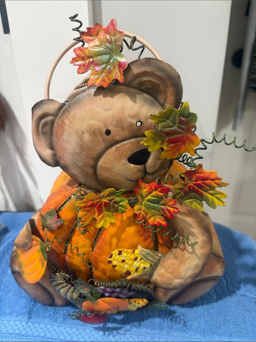 Home Interiors Orange & Brown Bear Pumpkin Fall Accent